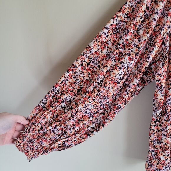 Old Navy Womens Blouse Size XXL Tall Floral Boho Textured Swiss Dot Long Sleeves - Picture 4 of 9